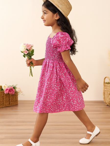 Glamgait Pink Color Floral Printed Short Sleeve A-Line Baby Dress
