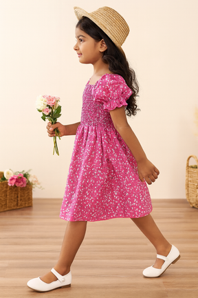 Glamgait Pink Color Floral Printed Short Sleeve A-Line Baby Dress