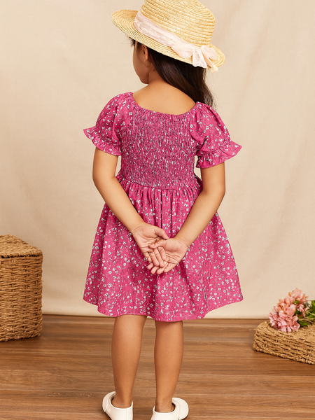 Glamgait Pink Color Floral Printed Short Sleeve A-Line Baby Dress