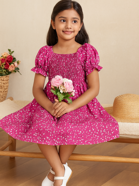 Glamgait Pink Color Floral Printed Short Sleeve A-Line Baby Dress