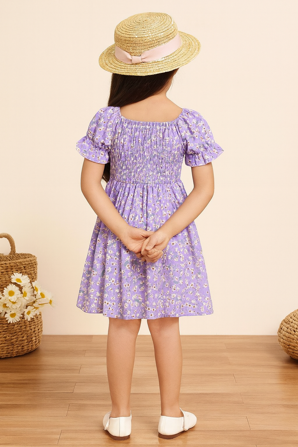Baby Frock for Girls – Soft Cotton Floral Print Dress | Puff Sleeve Outfit for Infants & Toddlers