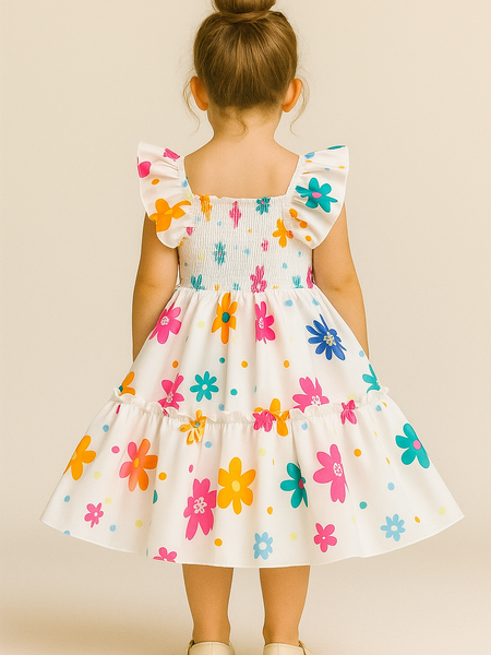 Girls Dress Summer Floral Sundress – Toddler Baby Girl Sleeveless Ruffle Dress for Birthday, Party, and Casual Wear