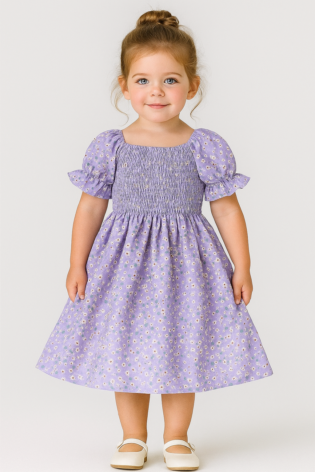 Girls Dress – Lavender Floral Puff Sleeve Smocked Sundress for Toddler and Baby Girl, Summer Casual Outfit for Birthday, Party & Everyday Wear