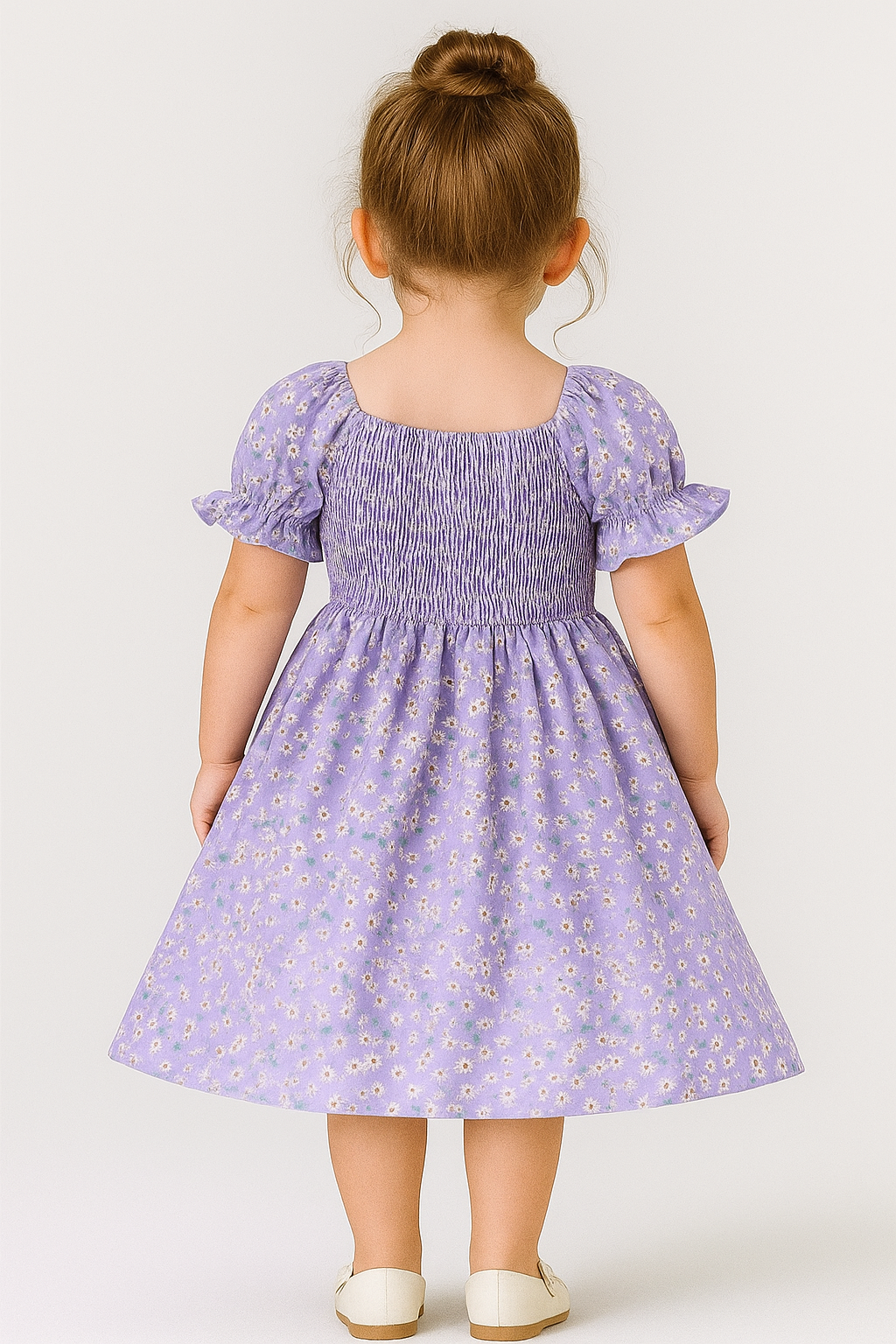 Girls Dress – Lavender Floral Puff Sleeve Smocked Sundress for Toddler and Baby Girl, Summer Casual Outfit for Birthday, Party & Everyday Wear