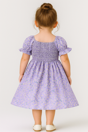 Girls Dress – Lavender Floral Puff Sleeve Smocked Sundress for Toddler and Baby Girl, Summer Casual Outfit for Birthday, Party & Everyday Wear