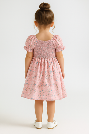 Girls Dress – Pink Floral Smocked Puff Sleeve Dress for Toddler and Baby Girl, Summer Outfit for Birthday, Party & Everyday Wear