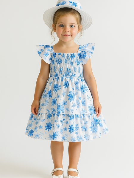 Girls Dress Floral Ruffle Sleeve Sundress – Toddler Baby Girl Outfit for Birthday, Party & Casual Wear