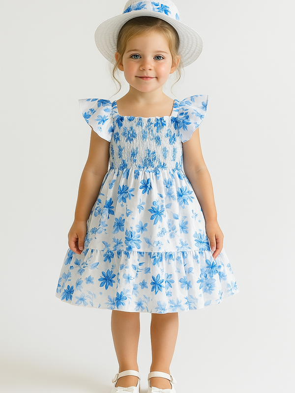 Girls Dress Floral Ruffle Sleeve Sundress – Toddler Baby Girl Outfit for Birthday, Party & Casual Wear