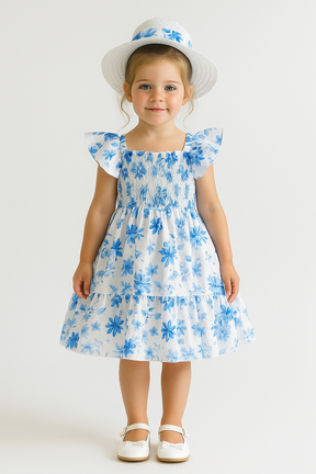 Girls Dress Floral Ruffle Sleeve Sundress – Toddler Baby Girl Outfit for Birthday, Party & Casual Wear