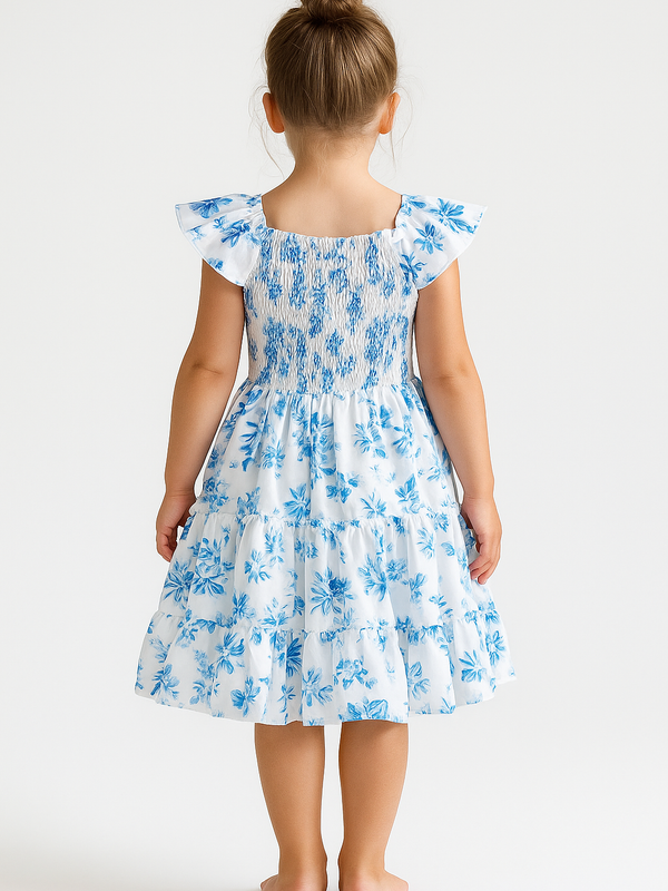 Girls Dress Floral Ruffle Sleeve Sundress – Toddler Baby Girl Outfit for Birthday, Party & Casual Wear