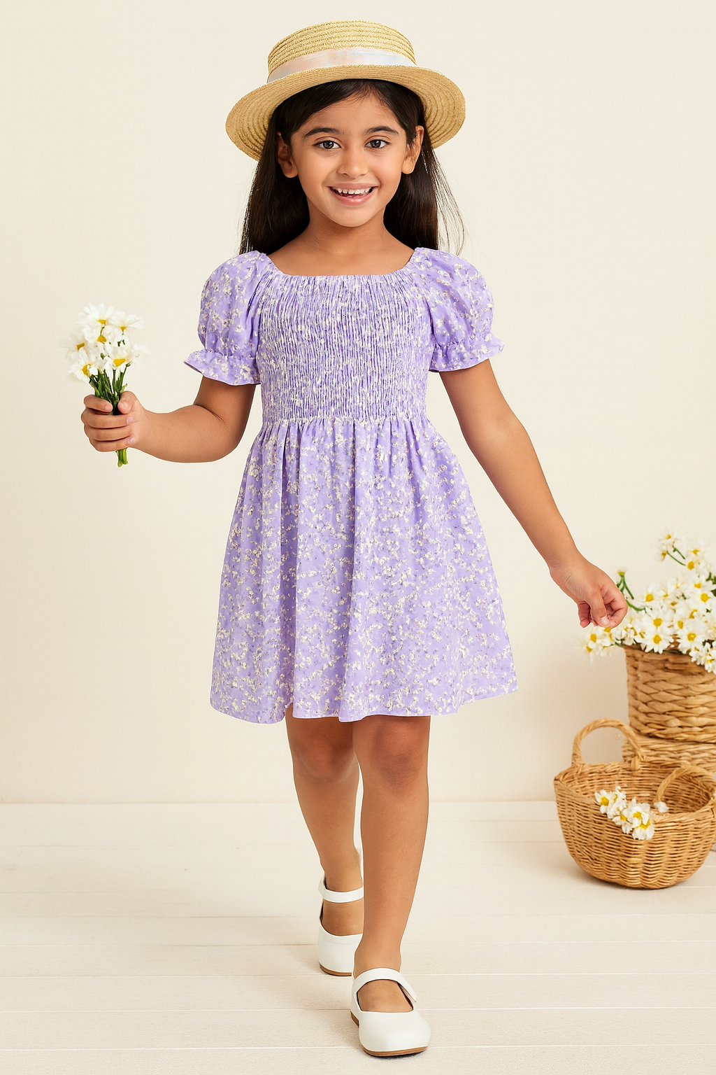 Glamgait Purple Color Floral Printed Short Sleeve A-Line Baby Dress