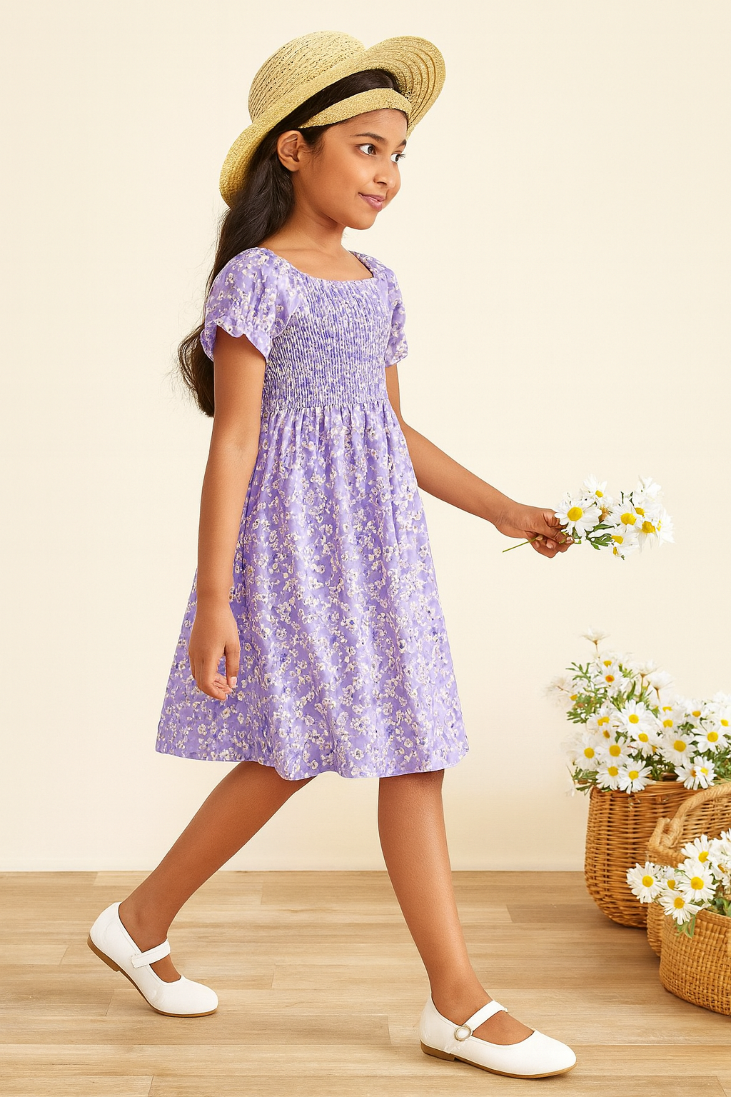 Glamgait Purple Color Floral Printed Short Sleeve A-Line Baby Dress