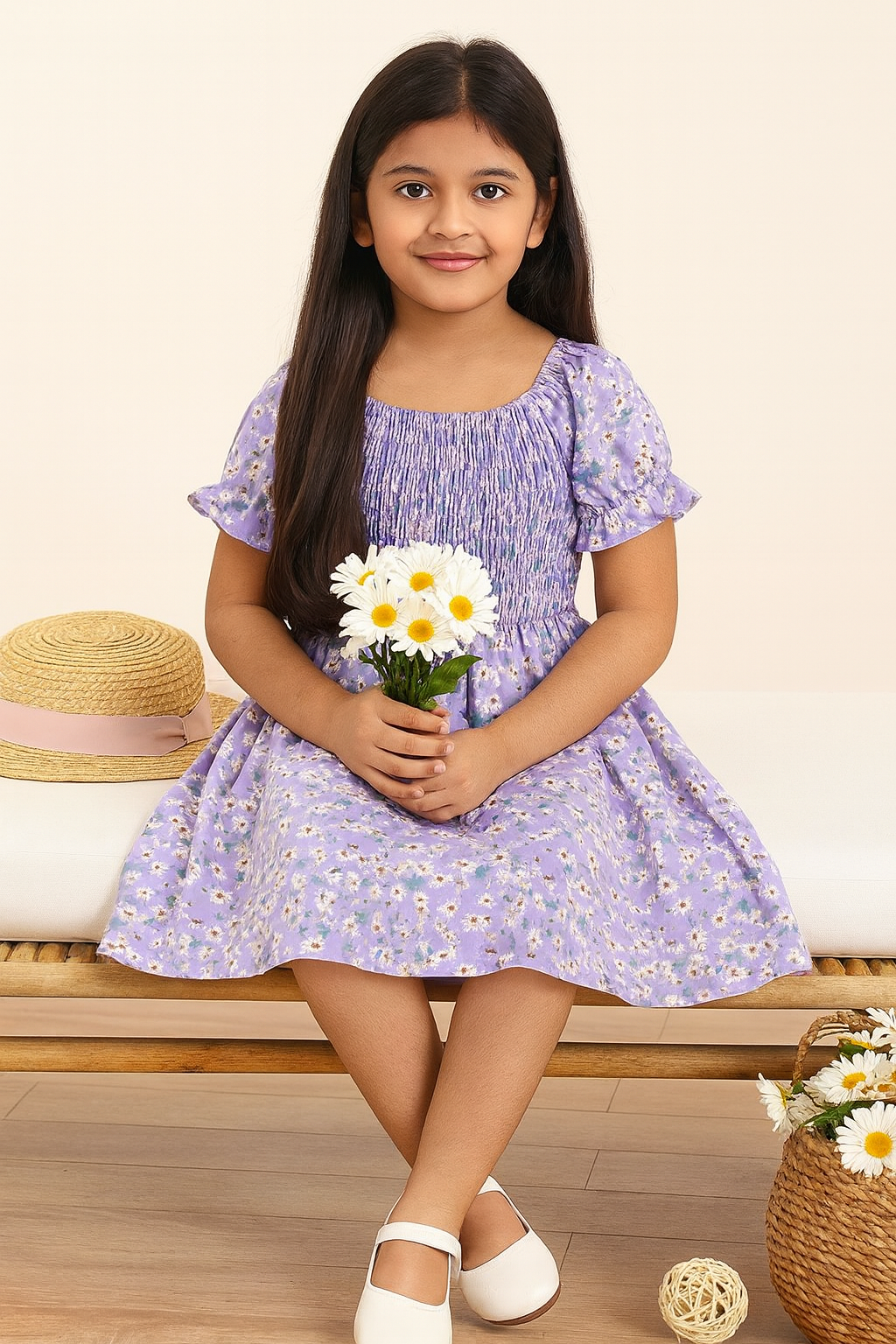 Glamgait Purple Color Floral Printed Short Sleeve A-Line Baby Dress