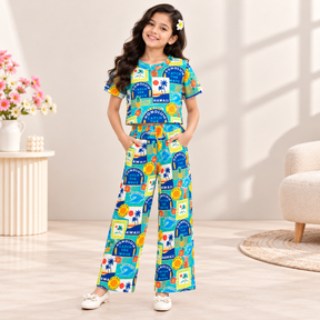 Girls Multicolor Hawaiian Print Co-Ord Set