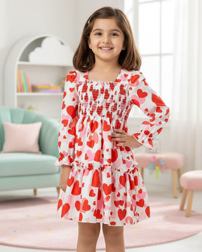Glamgait Multicolor Heart Theme Full Sleeve Midi Kids Dress