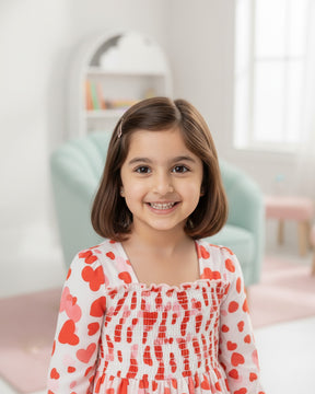 Glamgait Multicolor Heart Theme Full Sleeve Midi Kids Dress