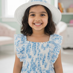 Glamgait White Floral Printed Flared Sleeve Girls Dress