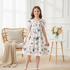 Girls Floral Fit & Flare Knee-Length Dress