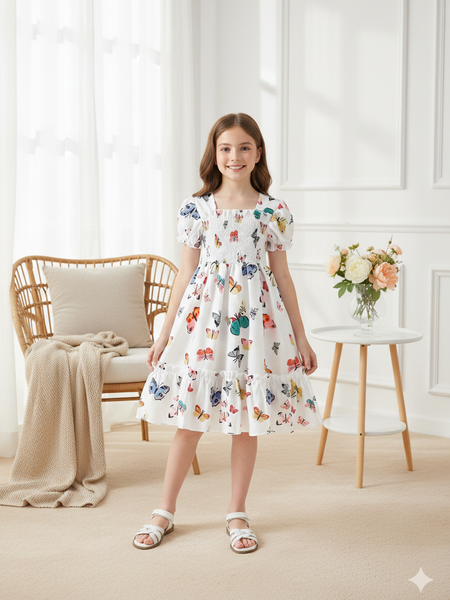 Girls Floral Fit & Flare Knee-Length Dress