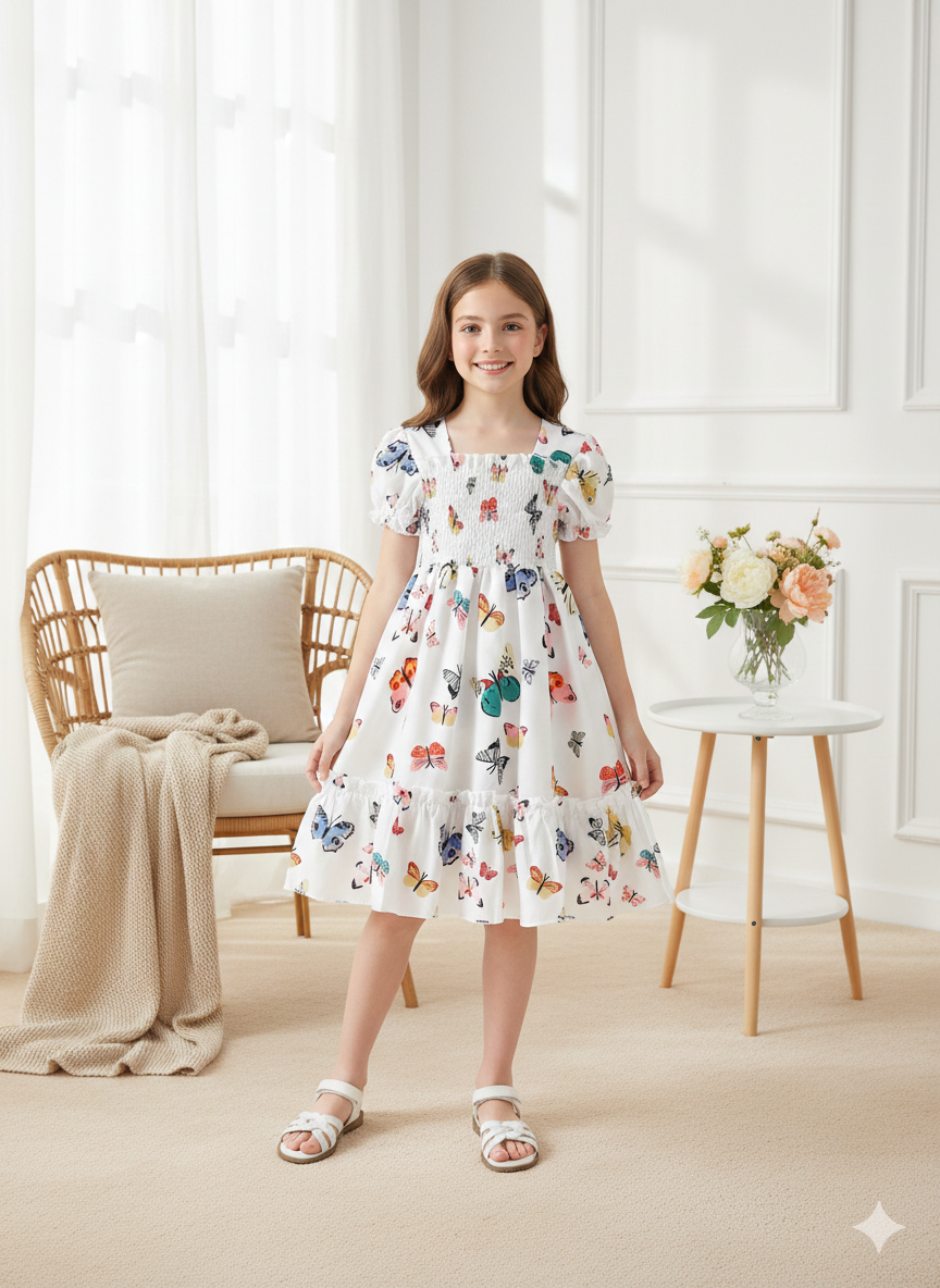 Girls Floral Fit & Flare Knee-Length Dress