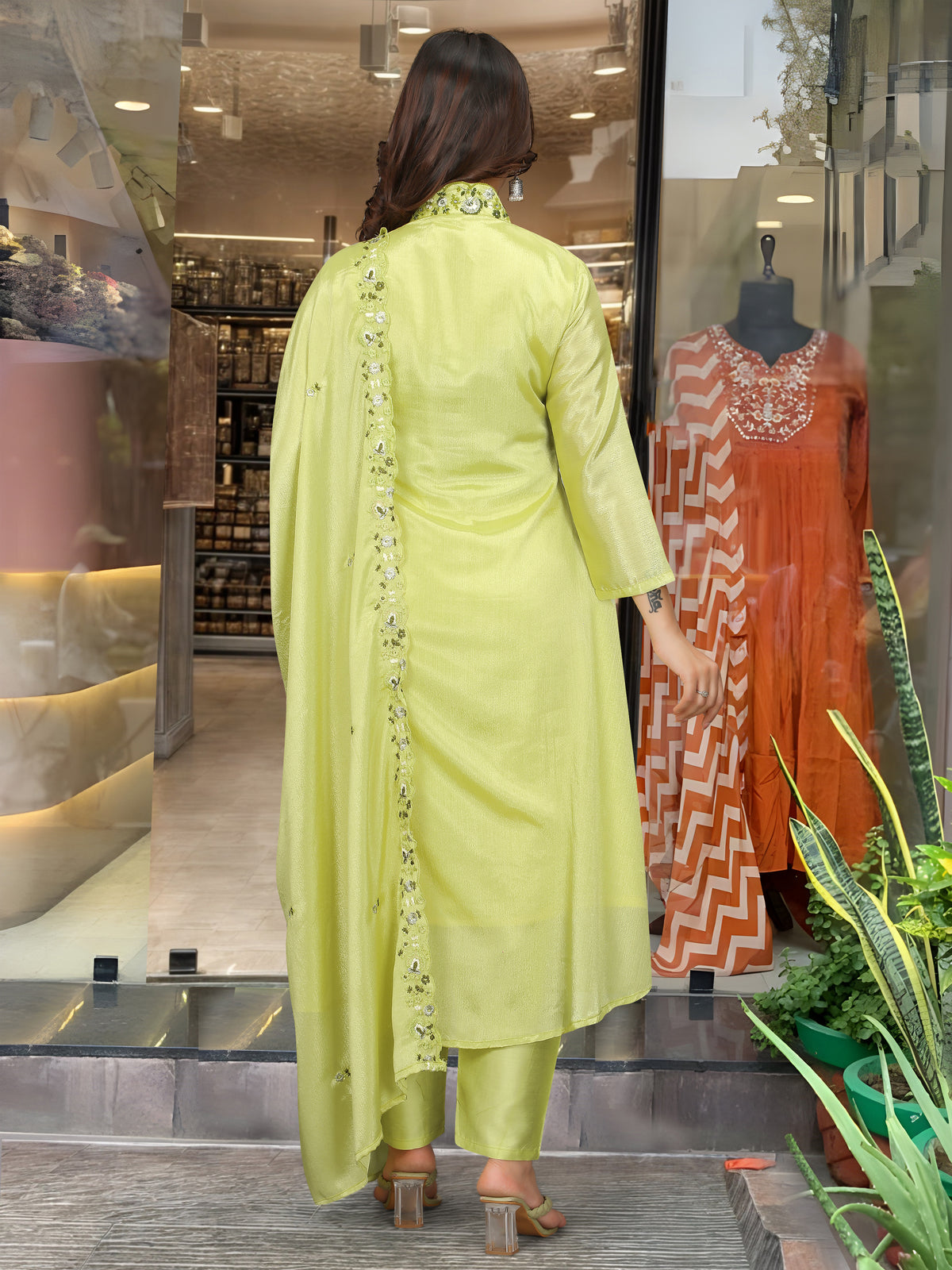 Lime Yellow Embroidered Anarkali Kurta Set