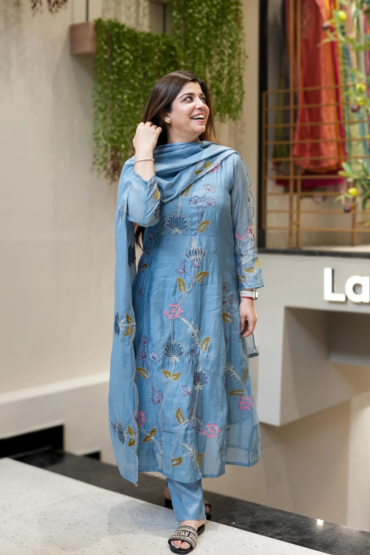Powder Blue Embroidered Kurta Set with Dupatta