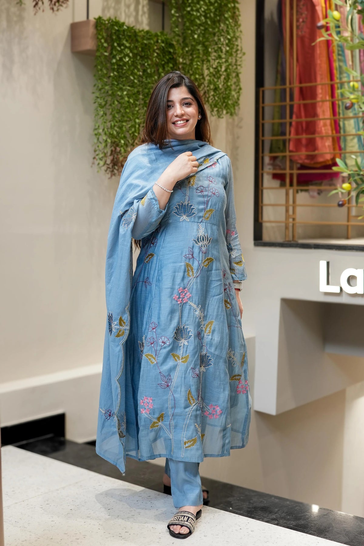 Powder Blue Embroidered Kurta Set with Dupatta