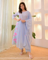 Sky Blue Embroidered Anarkali Kurta Set