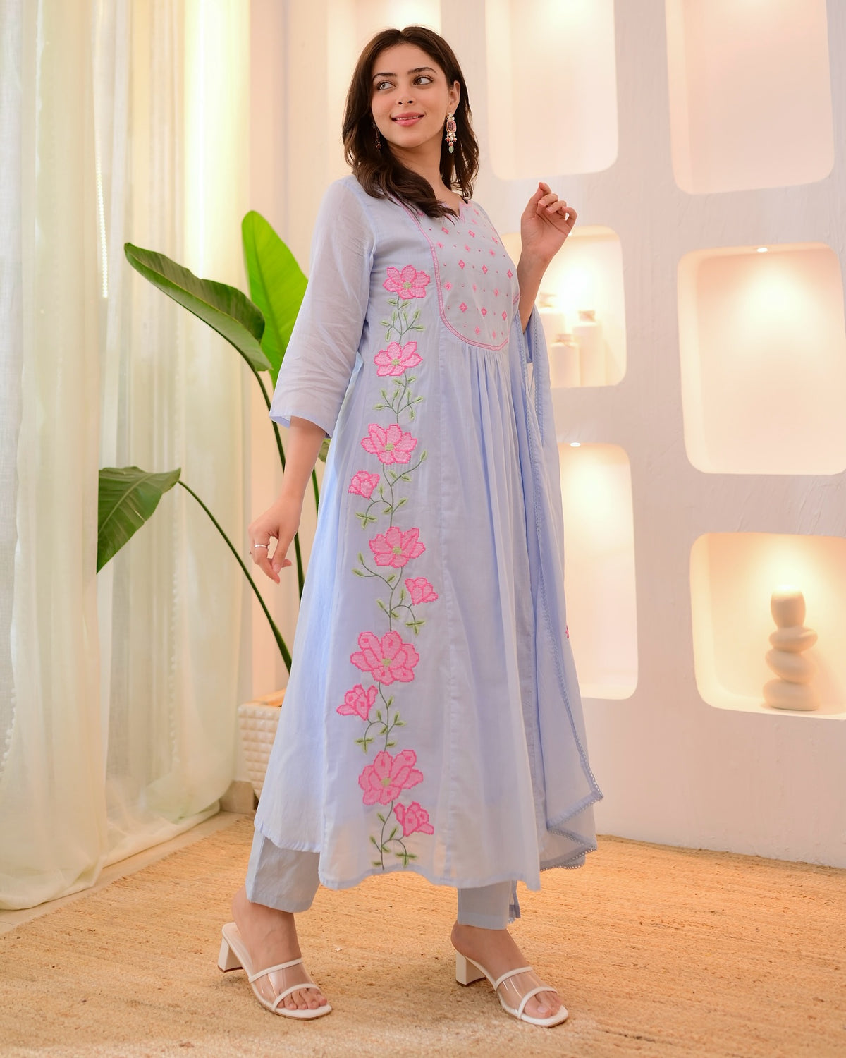 Sky Blue Embroidered Anarkali Kurta Set