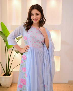 Sky Blue Embroidered Anarkali Kurta Set