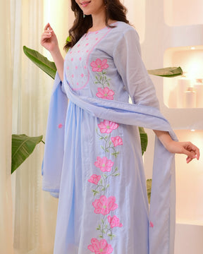 Sky Blue Embroidered Anarkali Kurta Set