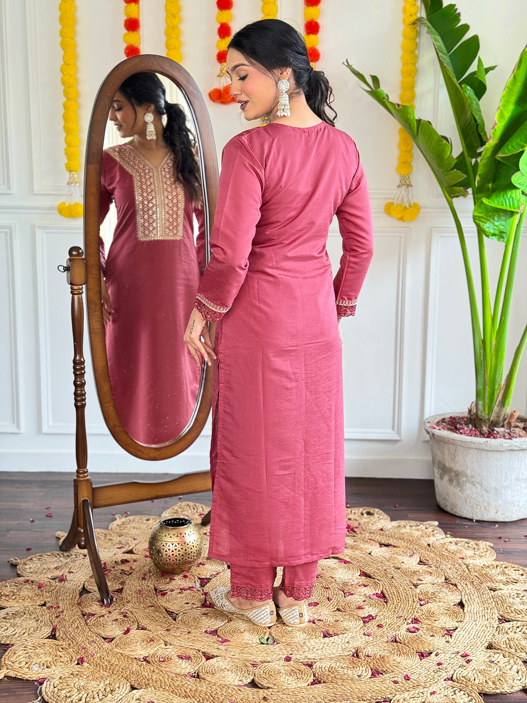 Madhvi Rose Pink Embroidered Kurta Set with Dupatta