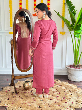 Madhvi Rose Pink Embroidered Kurta Set with Dupatta