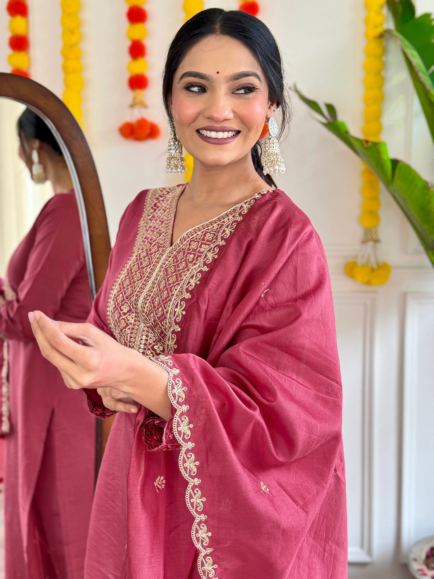 Madhvi Rose Pink Embroidered Kurta Set with Dupatta