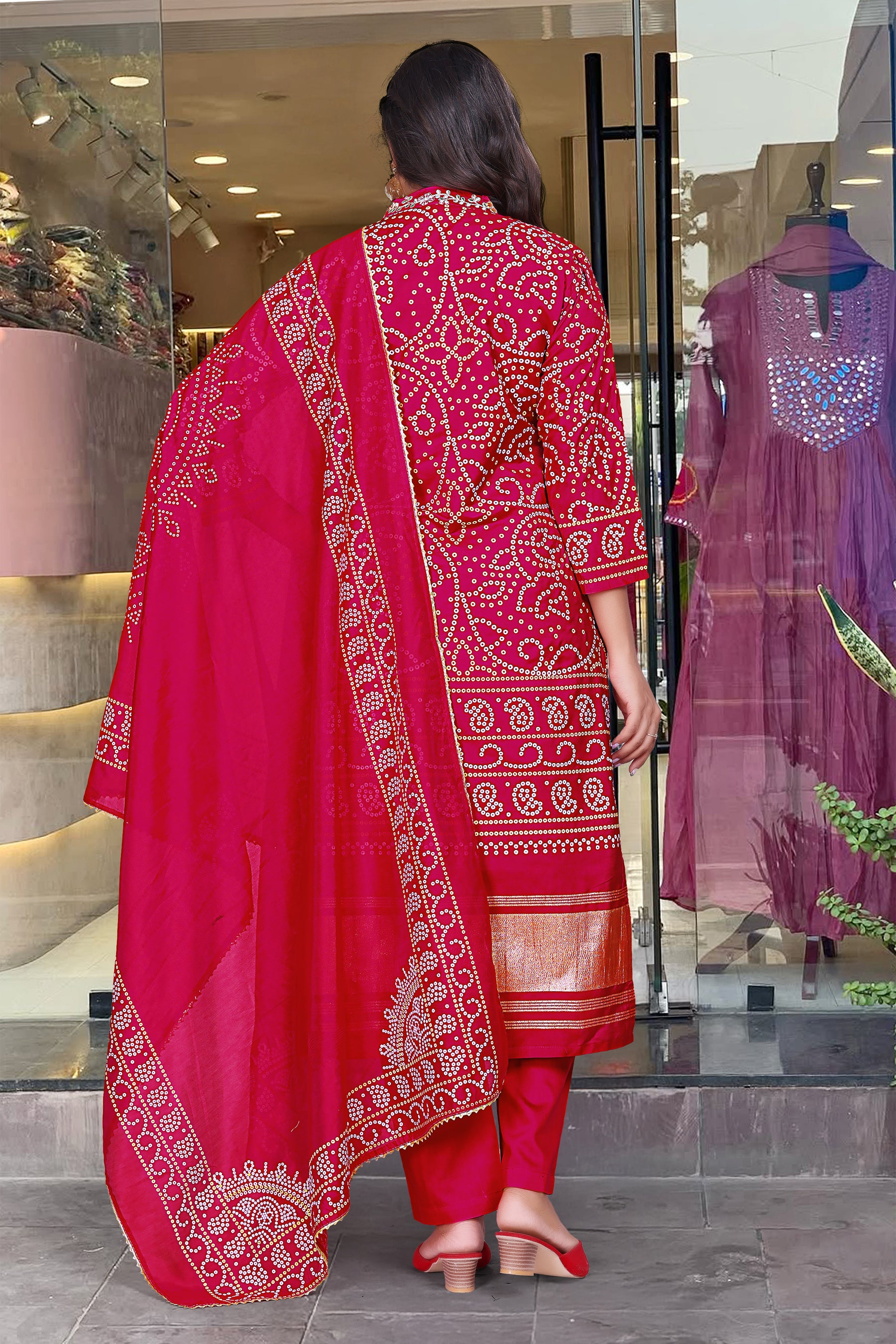 Navya Rani Pink Bandhani Kurta Set with Dupatta