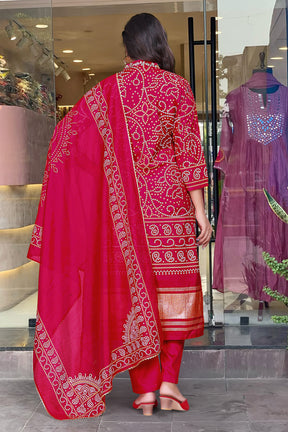 Navya Rani Pink Bandhani Kurta Set with Dupatta