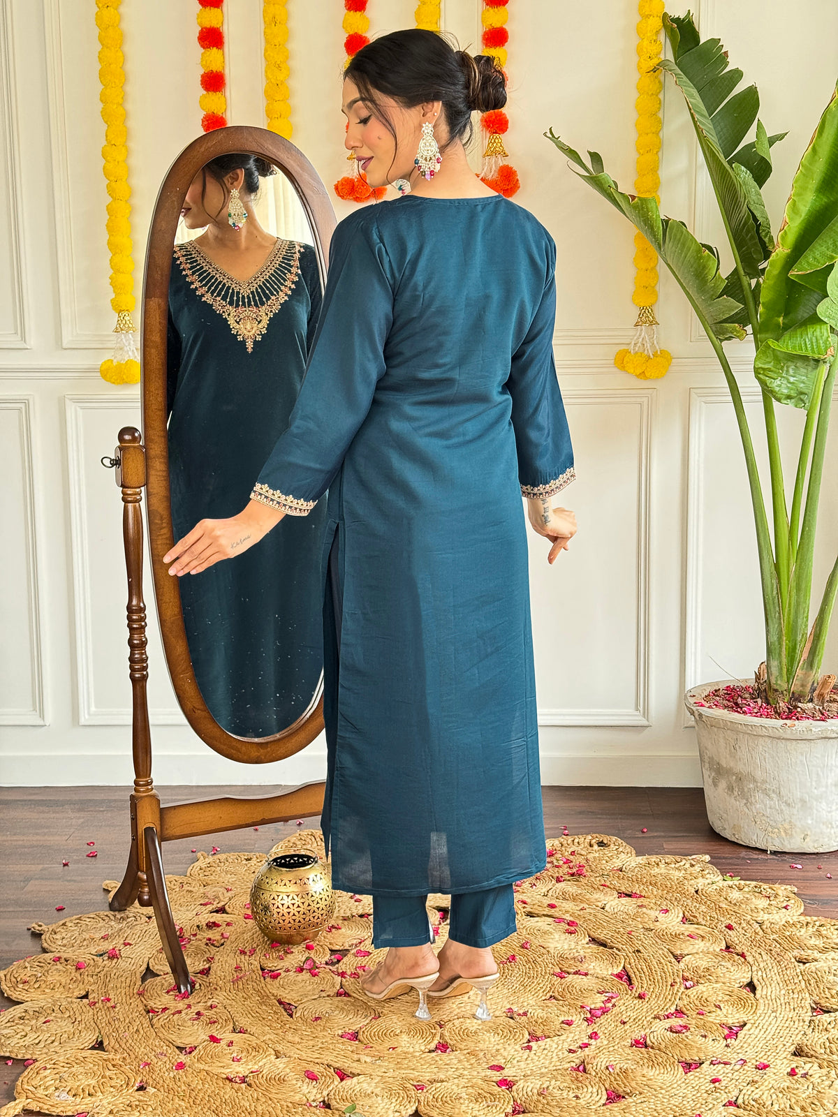 Bottle Green Embroidered Kurta Set with Dupatta