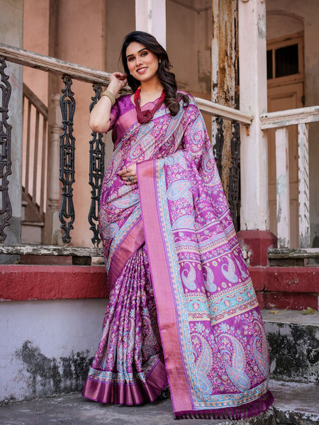 Printed Multicolor Linen Saree for Women with Multicolor Pallu and Ethnic Border – Lightweight Casual Wear