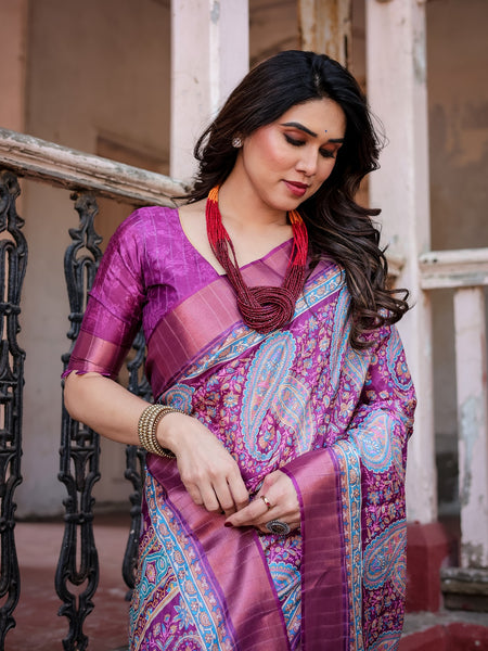 Printed Multicolor Linen Saree for Women with Multicolor Pallu and Ethnic Border – Lightweight Casual Wear