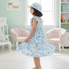 Glamgait White Floral Printed Flared Sleeve Girls Dress