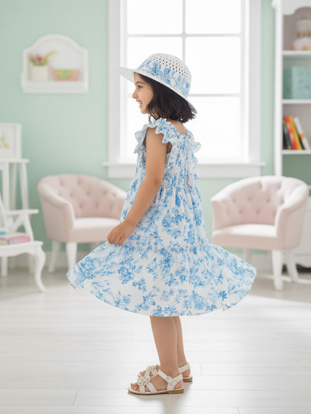 Glamgait White Floral Printed Flared Sleeve Girls Dress