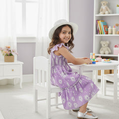 Girls Lavender Daisy Print Ruffle Sleeve Party Dress