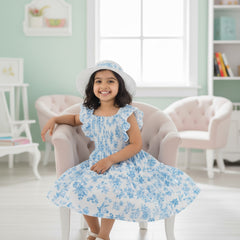 Glamgait White Floral Printed Flared Sleeve Girls Dress