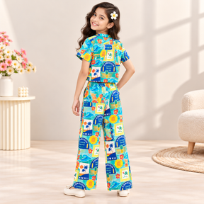 Girls Multicolor Hawaiian Print Co-Ord Set