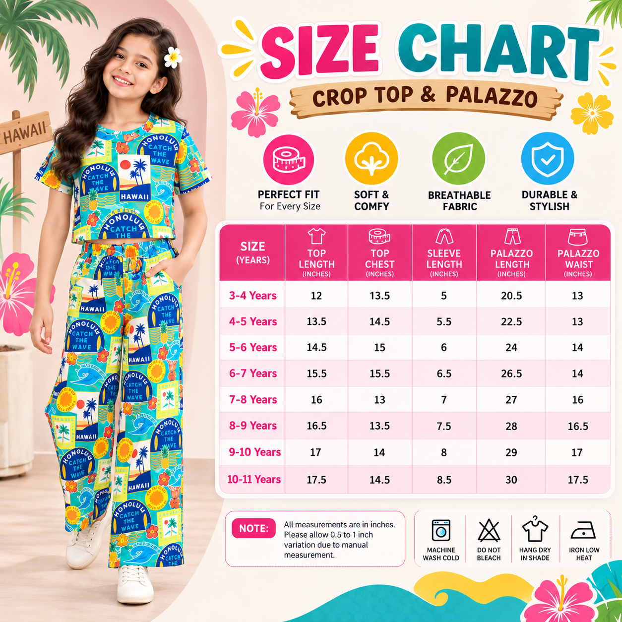 Girls Multicolor Hawaiian Print Co-Ord Set