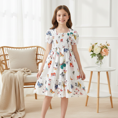 Girls Floral Fit & Flare Knee-Length Dress