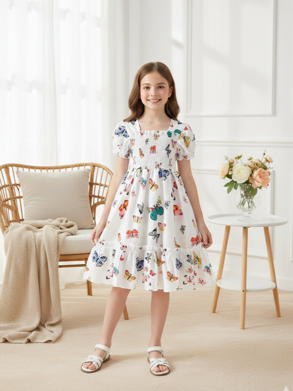 Girls Floral Fit & Flare Knee-Length Dress