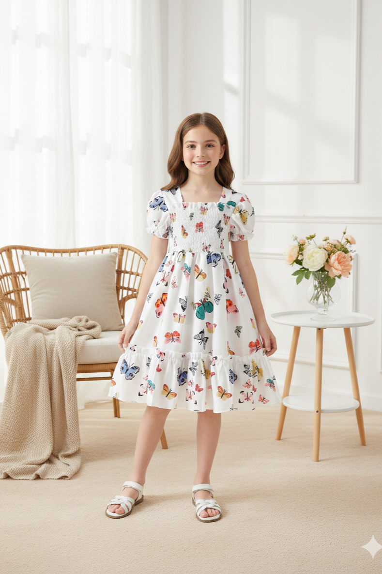 Girls Floral Fit & Flare Knee-Length Dress