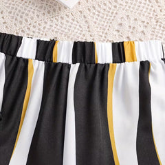Girls Black Ribbed Sleeveless Crop Top & Striped Wide Leg Pants Set