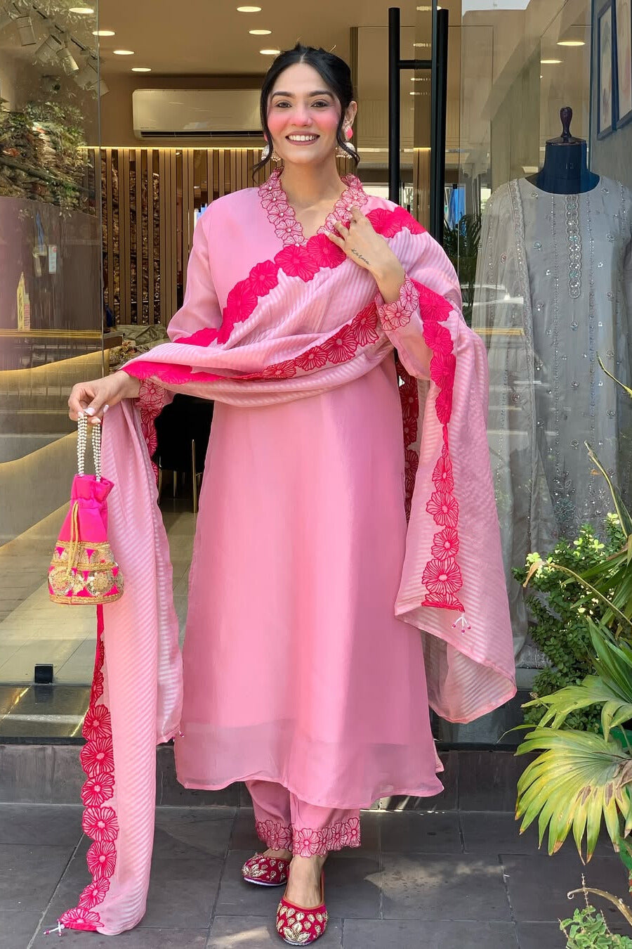 Blush Pink Embroidered Kurta Set with Dupatta for Women